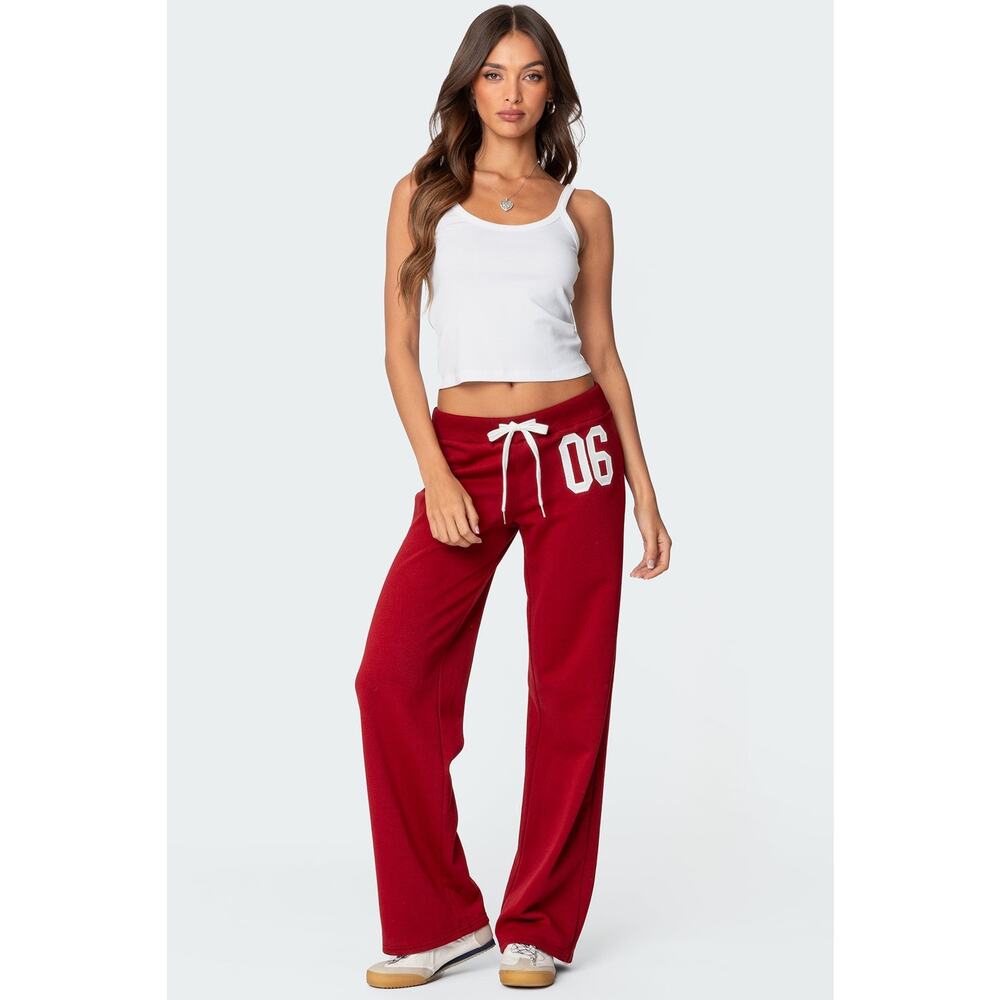 EDIKTED 06 Wide Leg Cotton Blend Drawstring Sweatpants size small burgundy